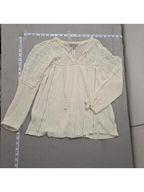 Lucky Brand Women's Cream Eyelet Lace Long Sleeve Blouse Medium